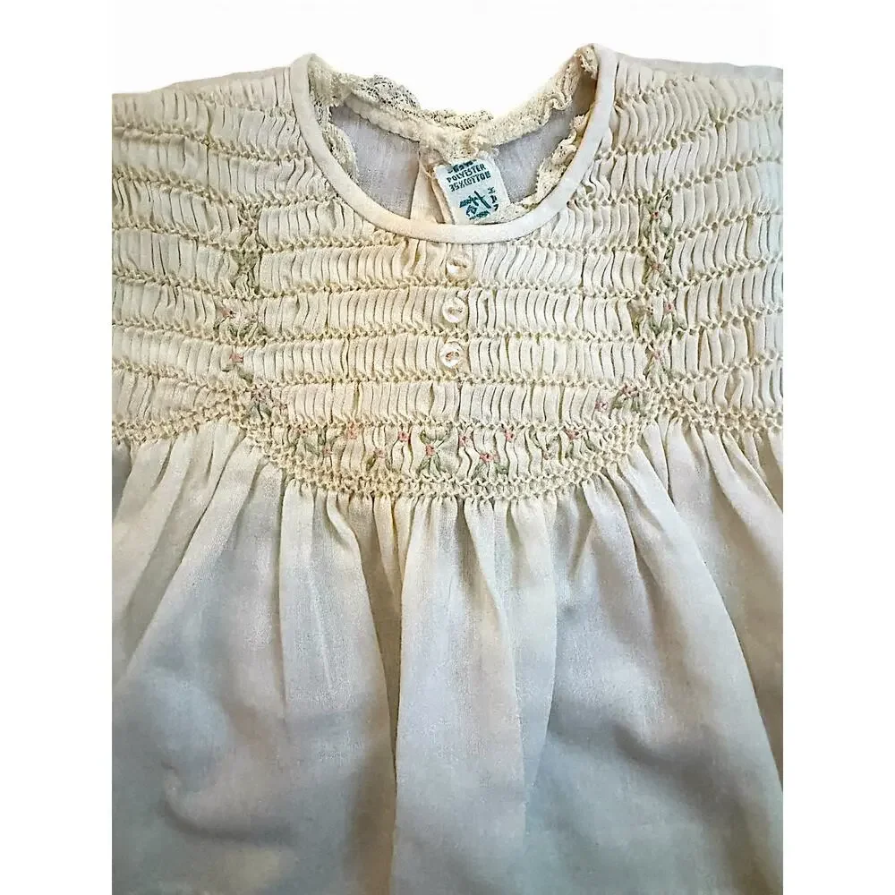 Vintage Feltman Brothers Heirloom White Lace Smocked Dress 6–9 Months Baptism